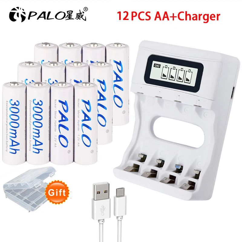 PALO 1.2V AA Rechargeable Batteries 3000mAh aa Ni-MH 100% Original High Capacity Current AA Battery Rechargeble For Camera Toys