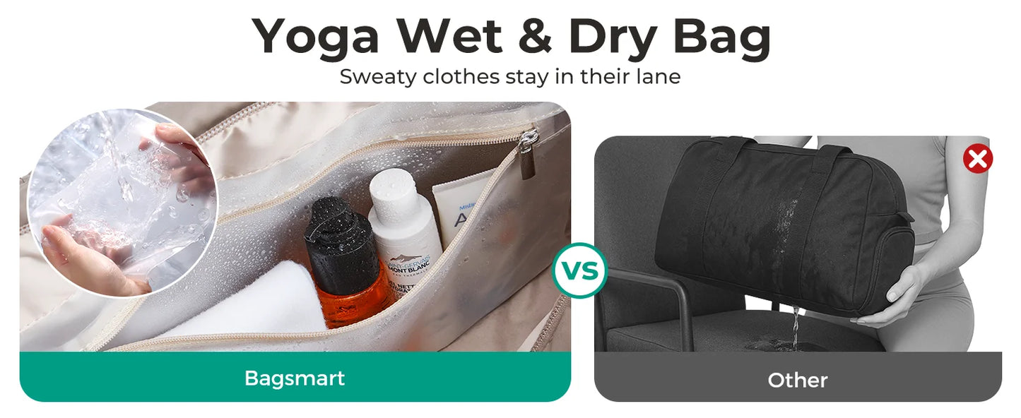 BAGSMART Travel Gym Bag for Women Yoga Mat Duffle Bag with Wet & Dry Pocket Quilted Sports Bag for Weekend Swimming