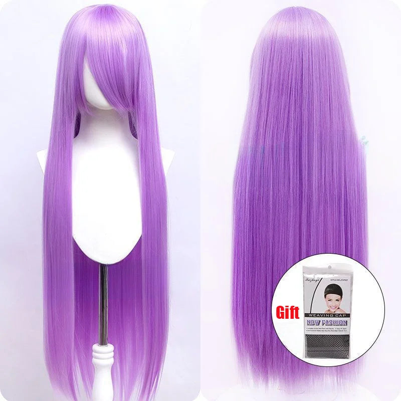 Snoya 100cm synthetic long straight cosplay wig with bangs Heat Resistant hair Anime pink blonde red purple women wig