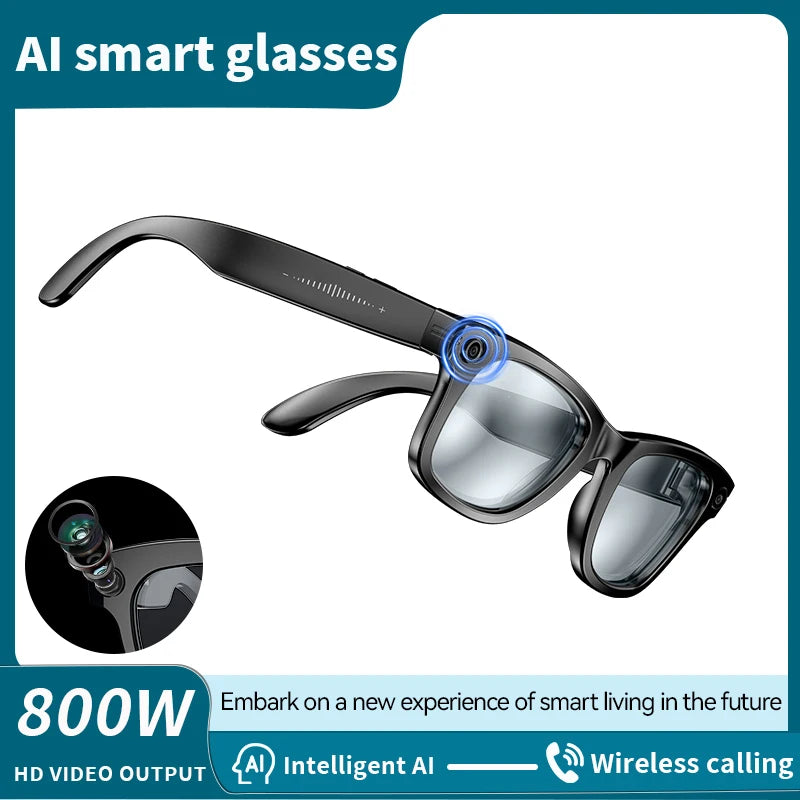 LIGE AI Smart Glasses with Camera Sunglasses Mini Camera Video Recorder Wireless Bluetooth Call Anti-blue Glasses for Man Women