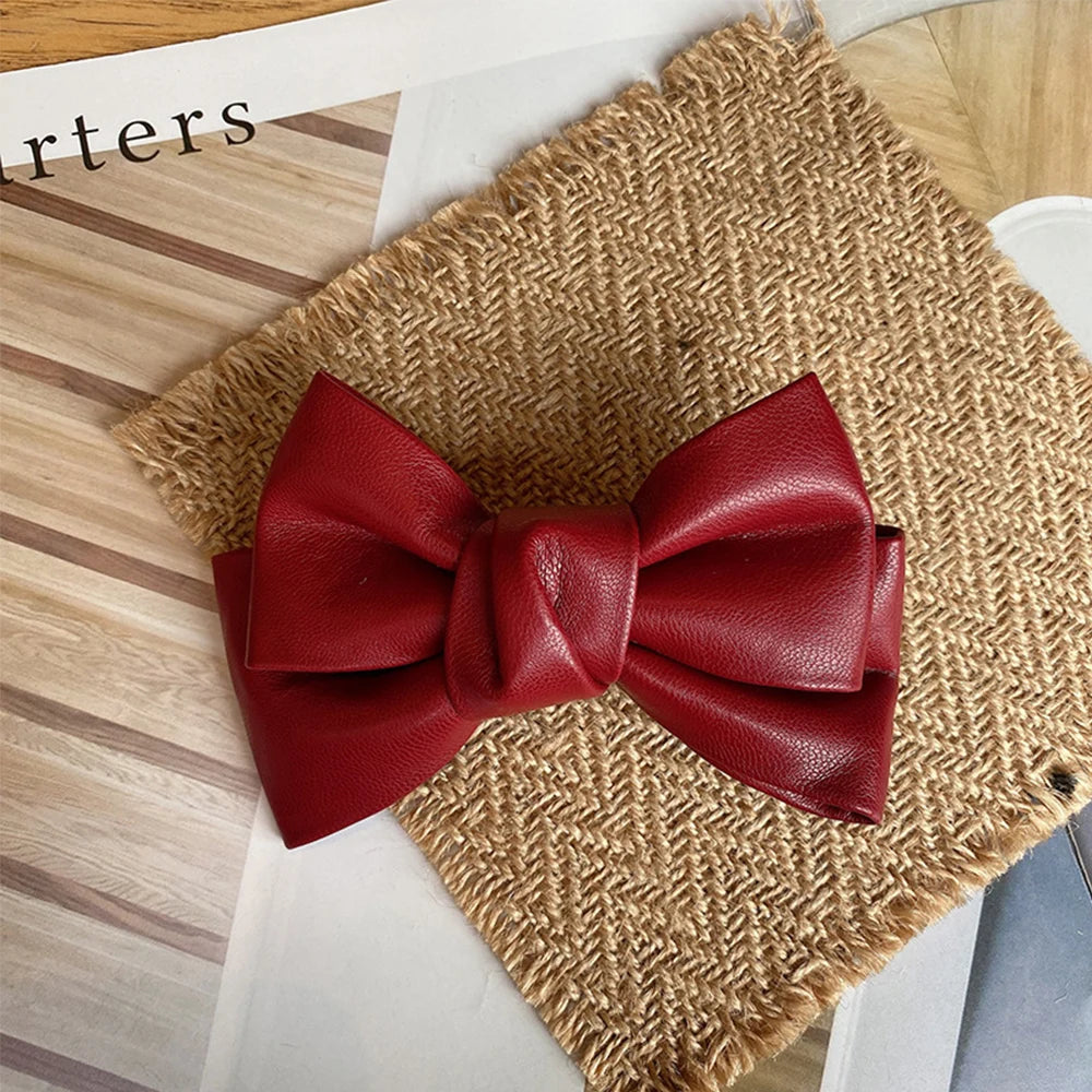 Accessories Hair Ornament Solid Color PU Leather Girls Duckbill Clips Headwear Bow Hairpin Spring Clips Hair Clips