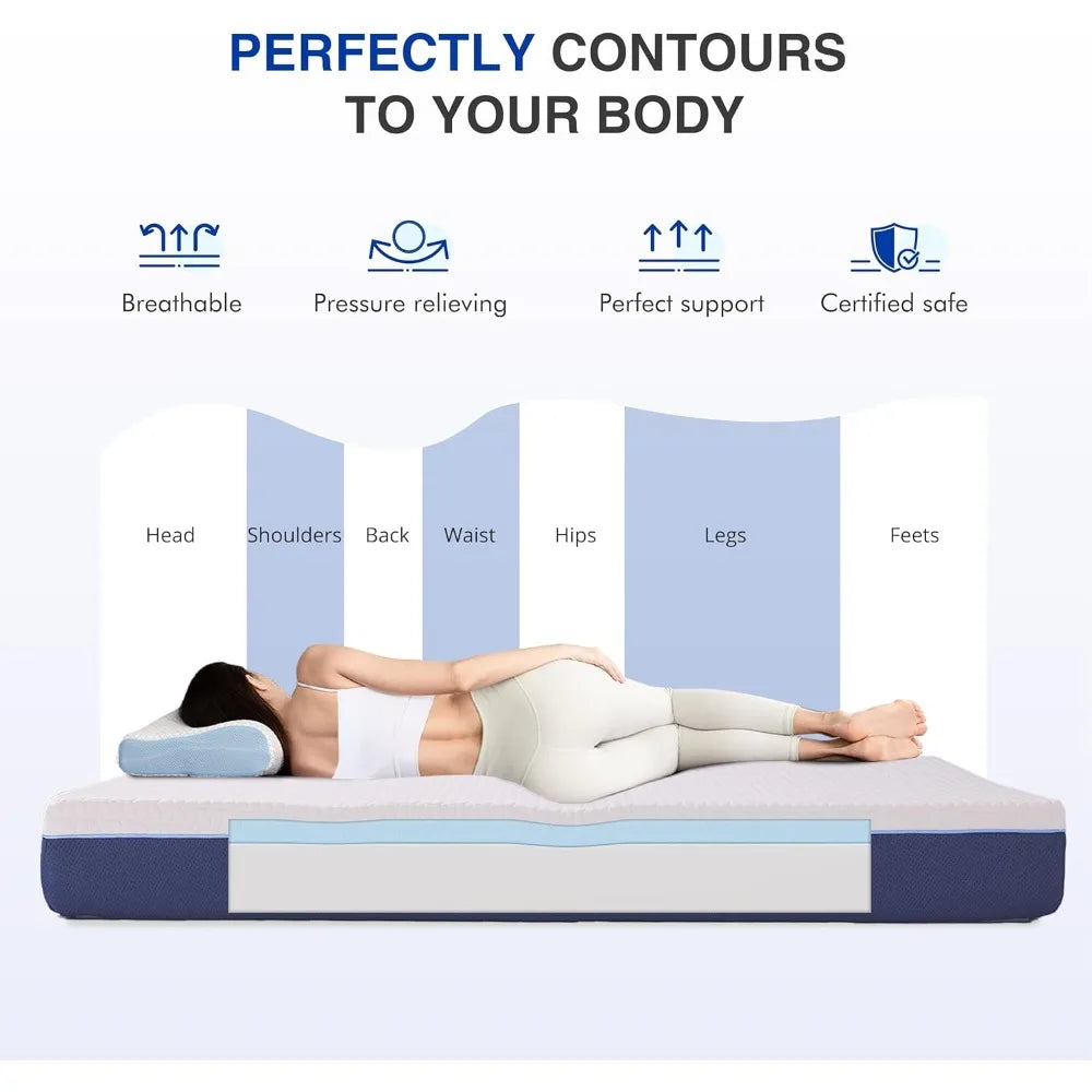 8 Inch Full Gel Cooling Memory Foam Mattress, Pressure Relief, Medium Firm Support，Mattress in a Box, CertiPUR-US Certified