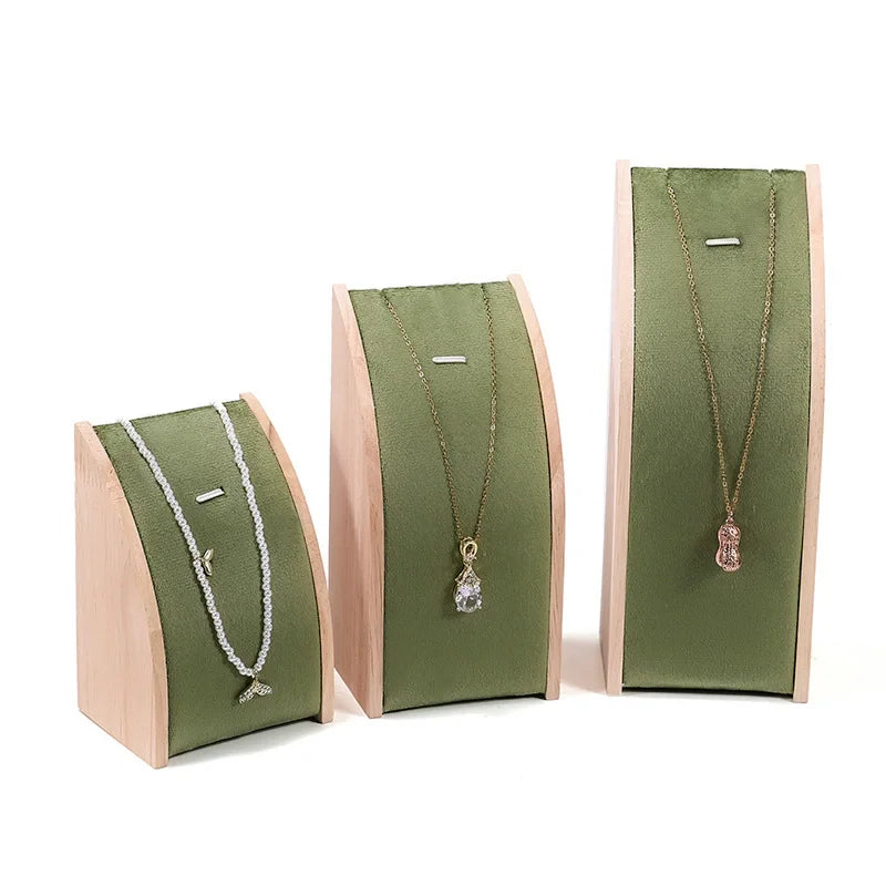 Solid wood green velvet jewelry display stand ring stud necklace pendant bracelet storage and display stand
