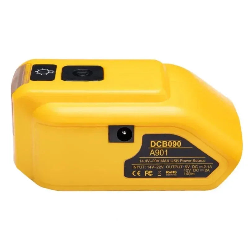 Replacement DCB090 Power Source For Dewalt 20V 18V Battery Adapter with Dual USB DC 12V LED Work Light Converter Power Supply