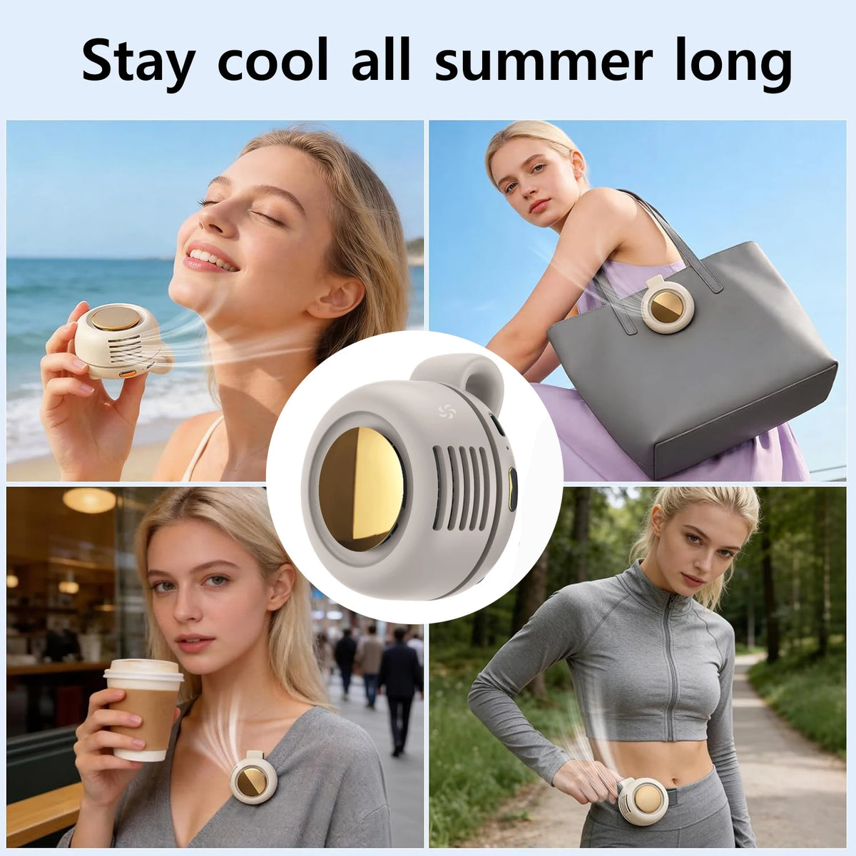 Mini Clip On Fan Portable Wearable Bladeless Fan Rechargeable 360° Rotatable 3-Speed Silent Electric Fans Hands-Free Cooling Fan