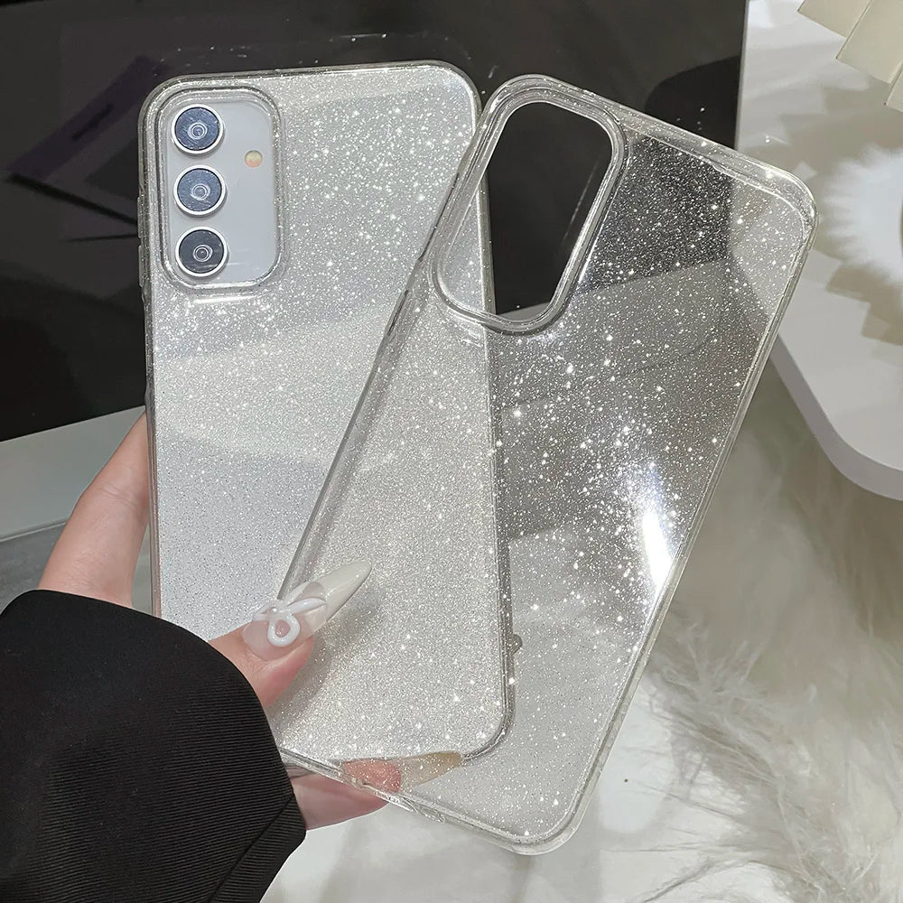 Luxury Bling Glitter Clear Case For A55 5G A56 A36 A54 A15 A16 A24 A25 A12 A05 A06 A05s Shockproof Transparent TPU Cover Funda