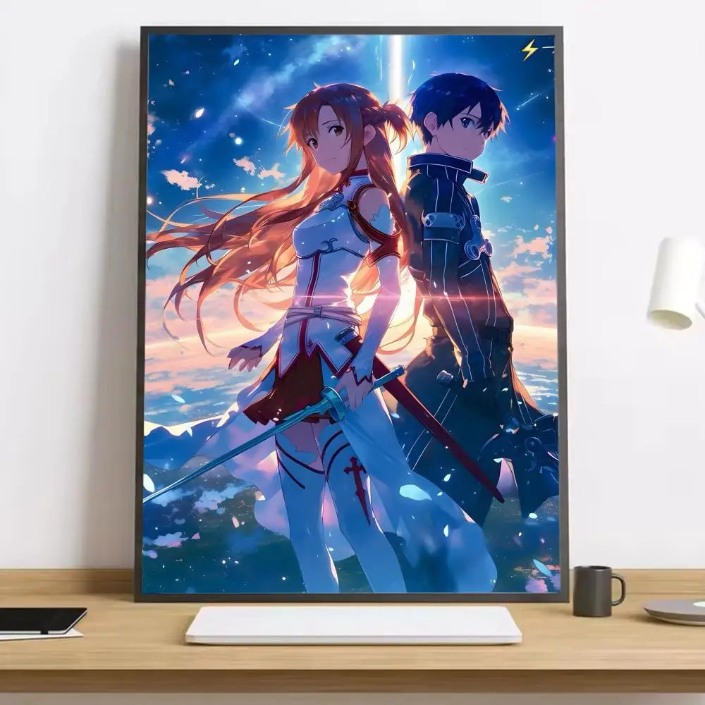 Anime Sword Art Online Kirito Asuna Painting Calligraphy HD Canvas Poster living room bedroom bar aesthetic decoration