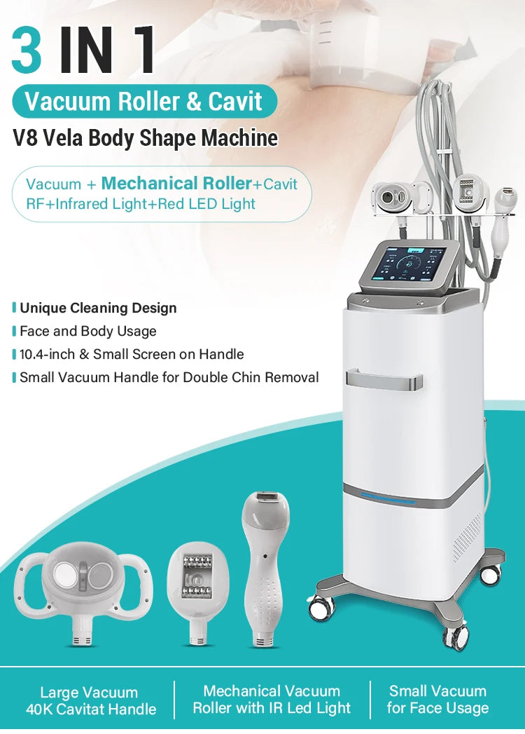 2025 Newest Big Mechanical Vacuum Roller Slim Strong Cleaning System 3in1 Vela Body Shape Machine V8
