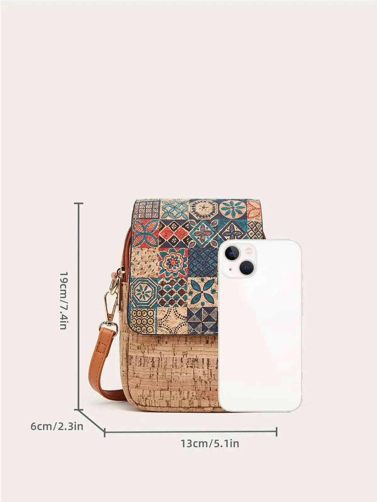 [Retro Bohemian] Bark Pattern Floral Print Mobile Phone Bag, Women's Magnetic Buckle Crossbody Bag, Ethnic Style Mini Square Bag, Portable Chest Bag, Shoulder Bag