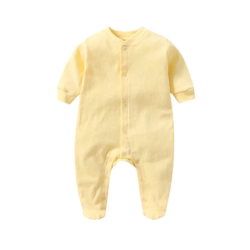 Baby Clothing Boy Girl Jumpsuits Foot Binding Cotton Rompers Solid Color Front Open Button Bodysuits Baby Outfits 0-12 Months