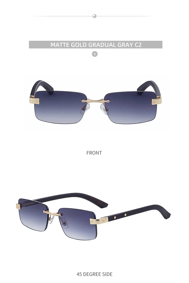Fashion Rectangle Rimless Sunglasses Men 2026 Luxury Brand Designer Square Small Frame Sun Glasses Male Driving Eyewear Shades