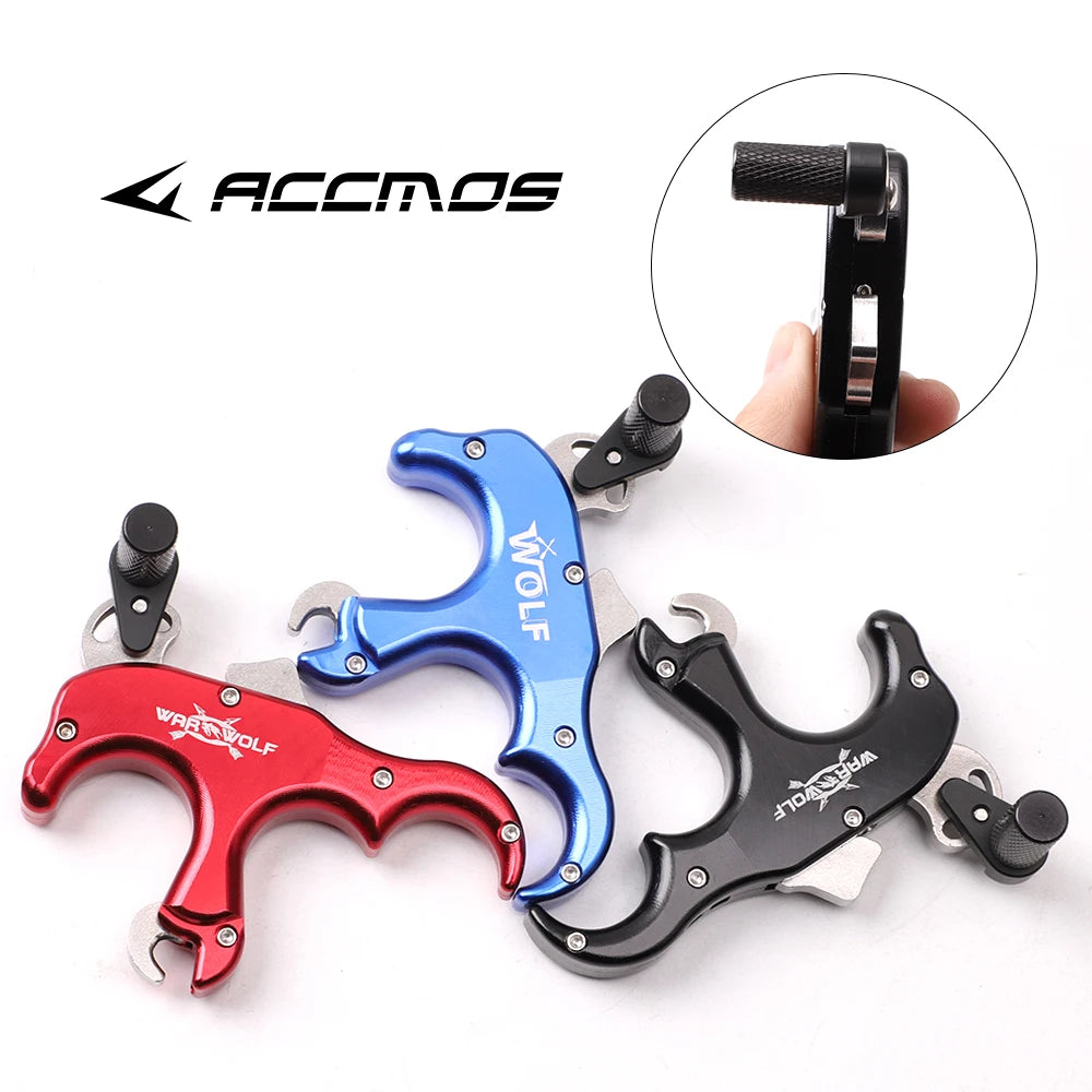 Handheld Aluminum Alloy 3 fingers Automatic Grip Caliper Release Aid Thumb Dispenser Archery Compound Bow Shooting Hunting