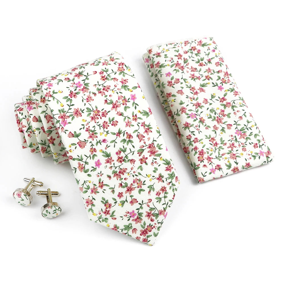 Hot Sell 3PC Chic Elegant Floral Tie Set Pocket Square Cufflinks For Men Women Wedding Party Dinner Suit Tuxedo Accessory Gift
