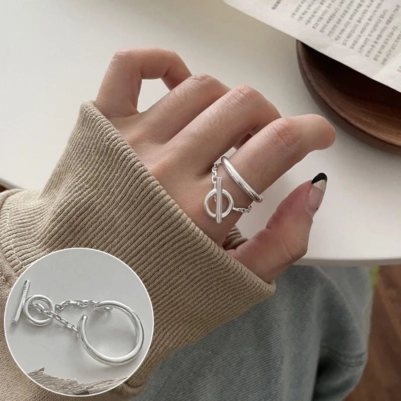 VENTFILLE 925 Sterling Silver Geometric Line Cross Wrap Open Ring For Women Gift Irregular Punk Adjustable Jewelry Dropshipping