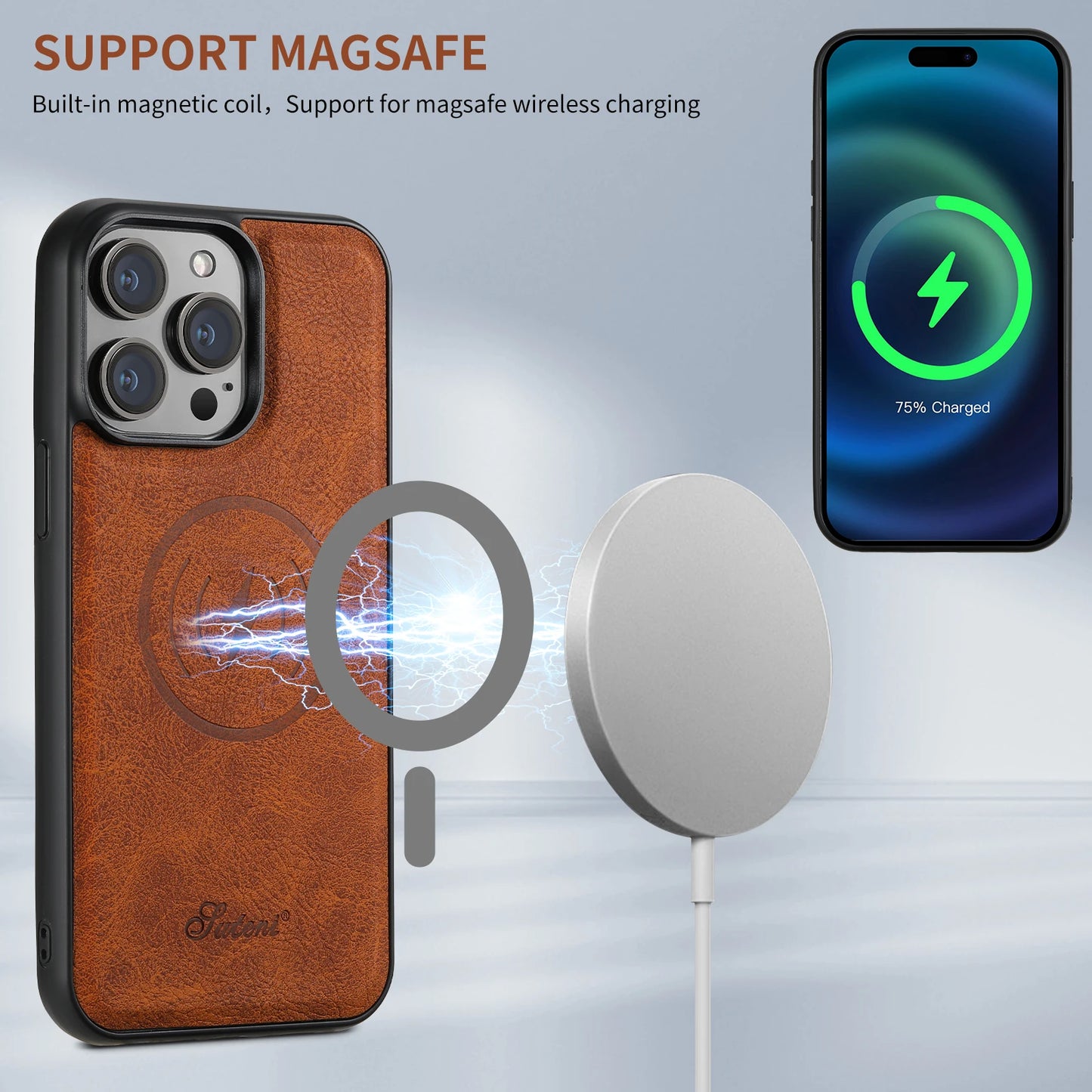 Wallet Phone Case Card Holder Leather Magnetic Pocket Cover For Wireless Charging For iPhone 12 13 14 15 16 Plus 17 ProMax