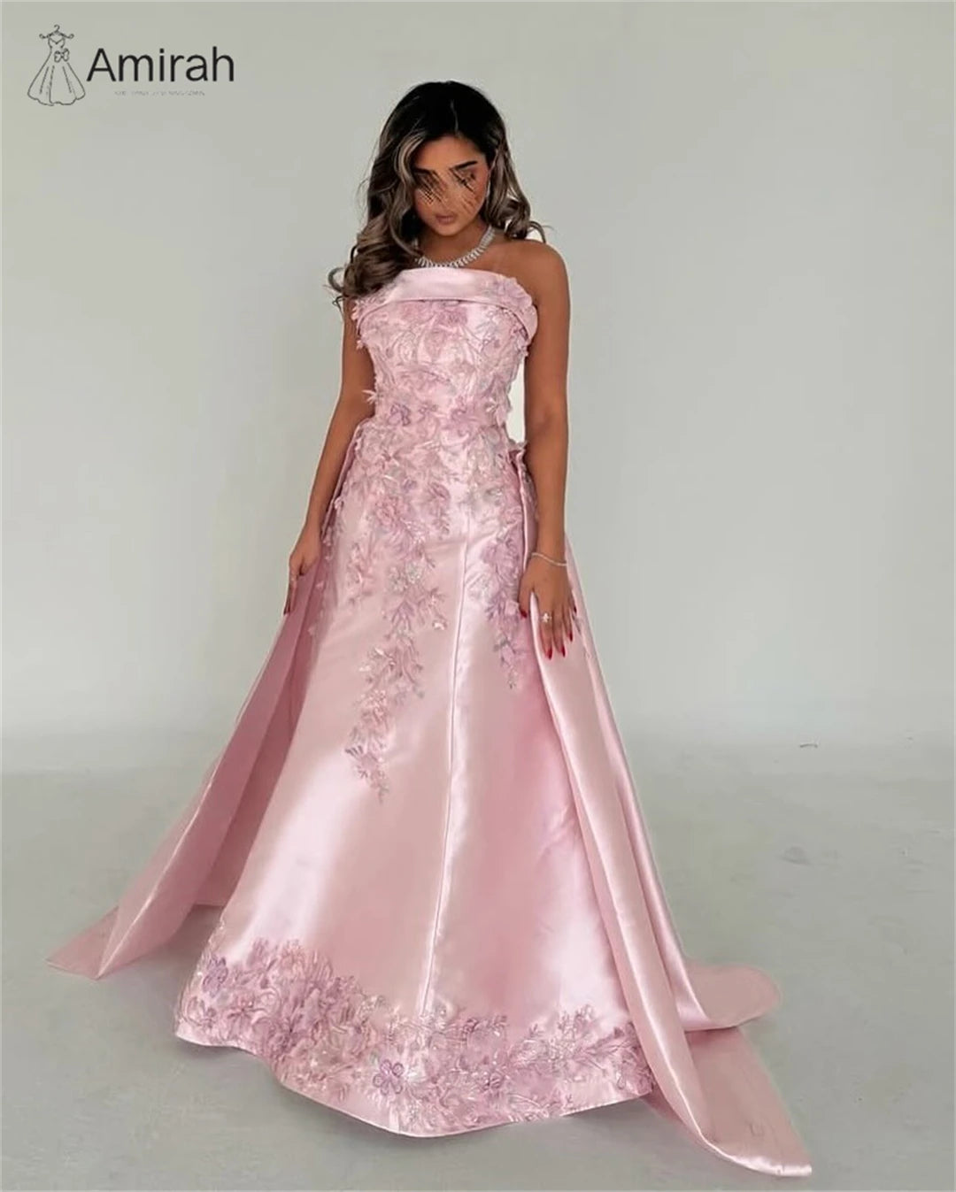 Amirah Ball Gown Custom Made Evening Dresses Woman Elegant Dress Luxury Prom Dresses Decal Print A-line Satin Off-shoulder Party