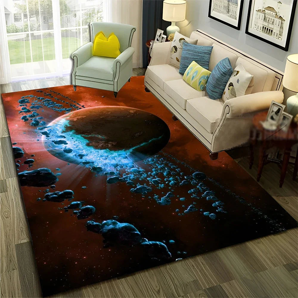 Galaxy Planet Star 3D Universe Space Carpet Rug for Home Living Room Bedroom Sofa Doormat Decor,Kid Area Rug Non-slip Floor Mat