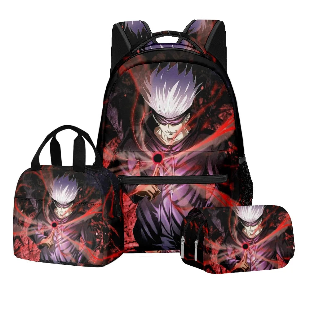Anime Digital Print Jujutsu Kaisen School Set Large Capacity Backpack Lunch Bag 2-Layer Pencil Case 3-Piece Boy's Gift
