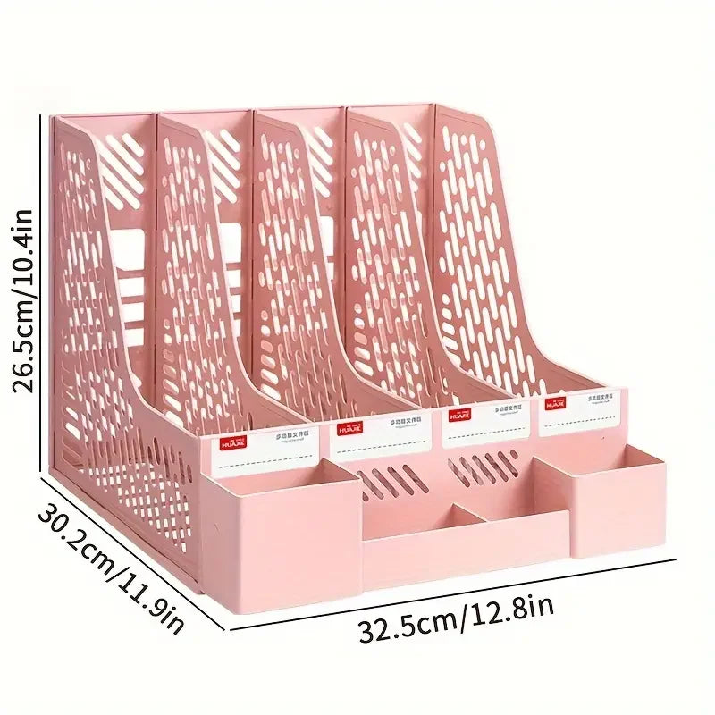 4-compartment Desk Organizer With Pen Holder Bookshelf Organizers Stationery Accessories Office School Supplies