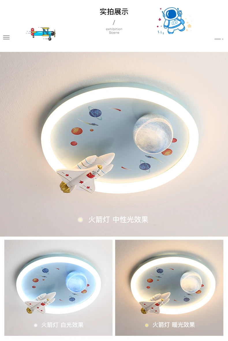 Modern Kids Room Ceiling Fan Light Cartoon Moon Astronaut Ceiling Lamp Boy Girl Bedroom Nursery Study Chandelier Ceiling Lights
