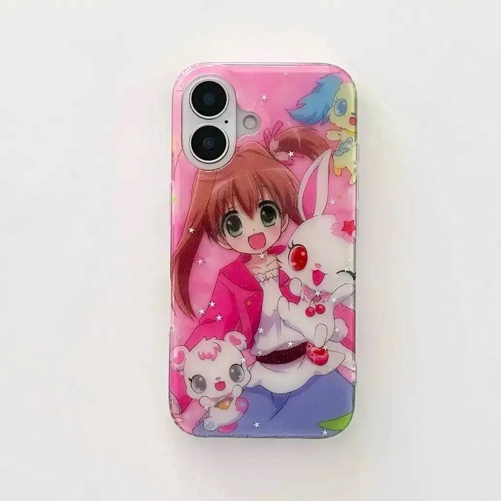 Japan Cartoon Rabbit Phone Case for iPhone 17 16e 16 15 14 13 12 11 Pro Max X Xs XR XSMax 8 7 6 Air Plus Feather Texture Cover
