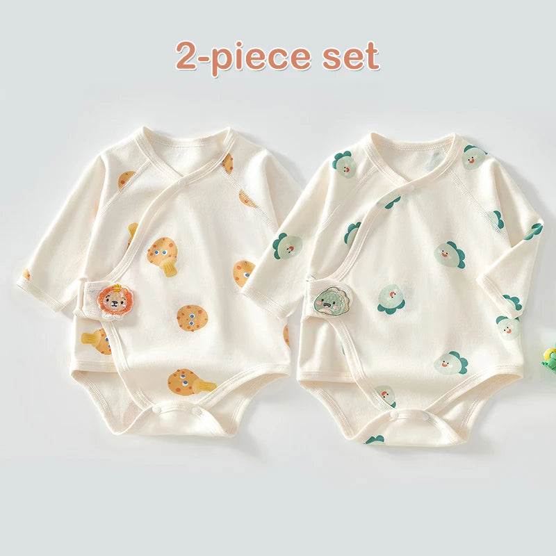 Ircomll 2 pcs Spring and Autumn Newborn Bodysuit Cotton Long Seeve Clothes Infant Clothing Pajamas Overalls for Girls&Boys 0-6M