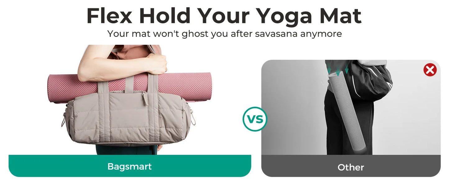 BAGSMART Travel Gym Bag for Women Yoga Mat Duffle Bag with Wet & Dry Pocket Quilted Sports Bag for Weekend Swimming