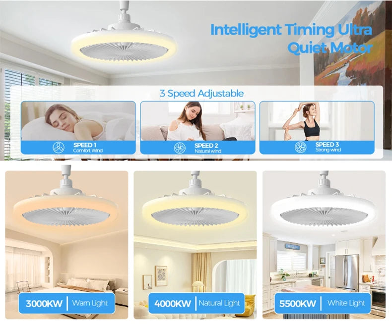Modern 25cm Ceiling Fans With LED Lights Silent E27 Smart Bedroom Kitchen Electric Fan Lamps Room Decor AC95-260V