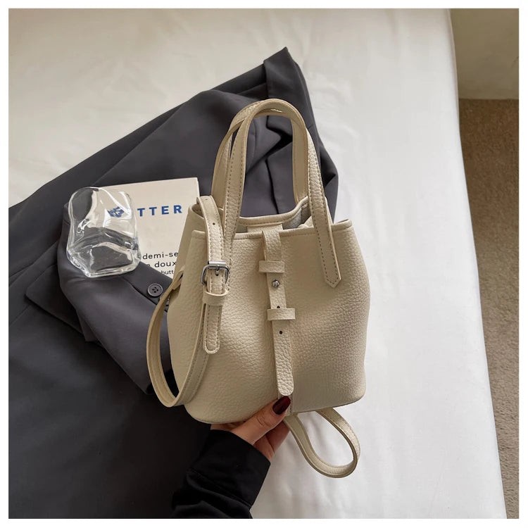 Fashionable Bucket Handbag Women's Shoulder Bag Spring Versatile Commuting Crossbody Bag Soft PU Leather Magnetic Buckle Closure