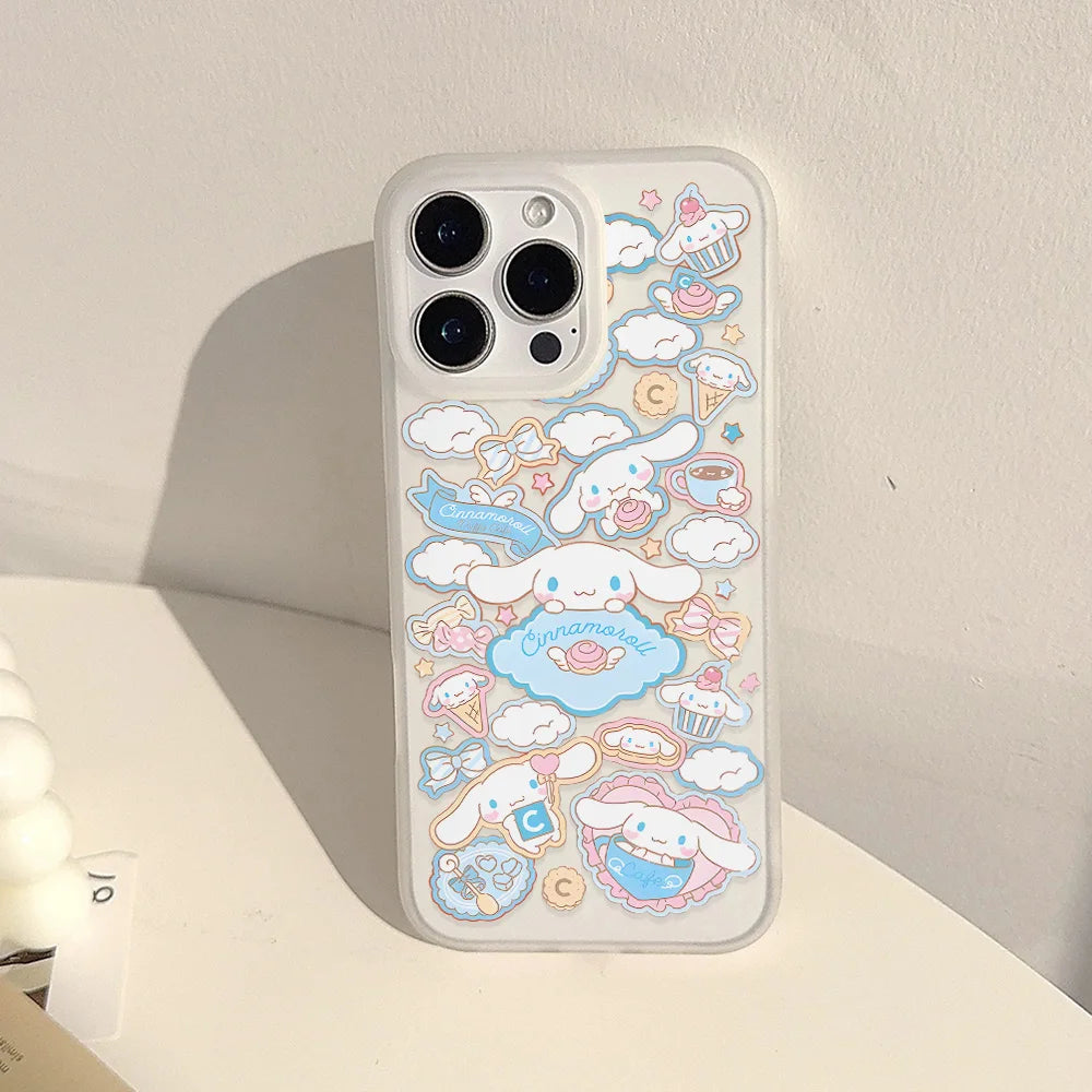 Cute Cinnamoroll Transparent Clear Frosted Shockproof Phone Case for IPhone 17 16E 16 15 14 Plus 13 12 11 Air Plus Pro X XR Max