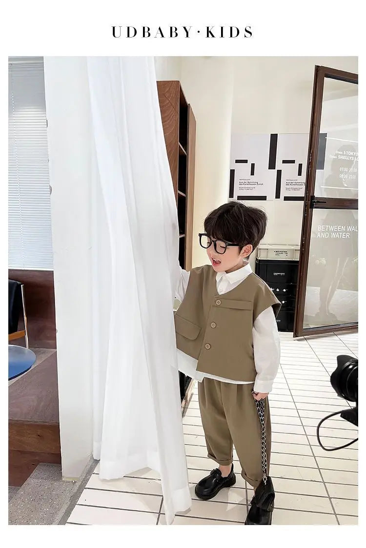 3 PCS set Spring Autumn Boy Clothing set Casual vest+ top+ Pant Kid Children baby toddler boy korea designer clothes 2-10 years