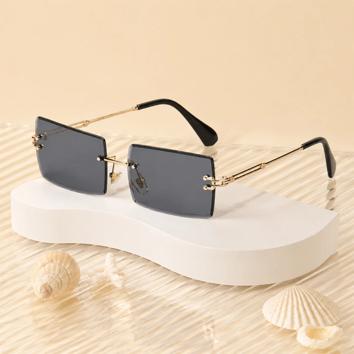 1pc Rimless Rectangle Sunglasses Frameless Cut Edge Metal UV Protection Sun Glasses for Women Men Beach Travel Daily Street Wear