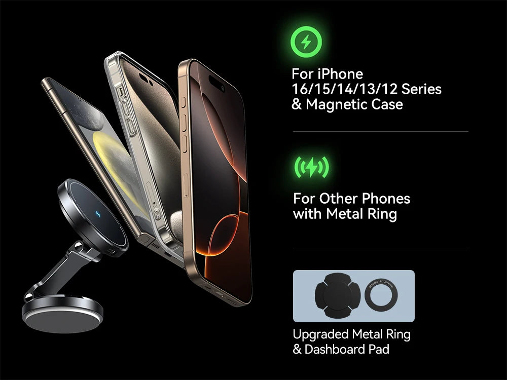 Joyroom Car Phone Holder Charger with Rotatable Charging Panel 15W Wireless Fast Charging Magnetic Phone Holder For iPhone 16-12