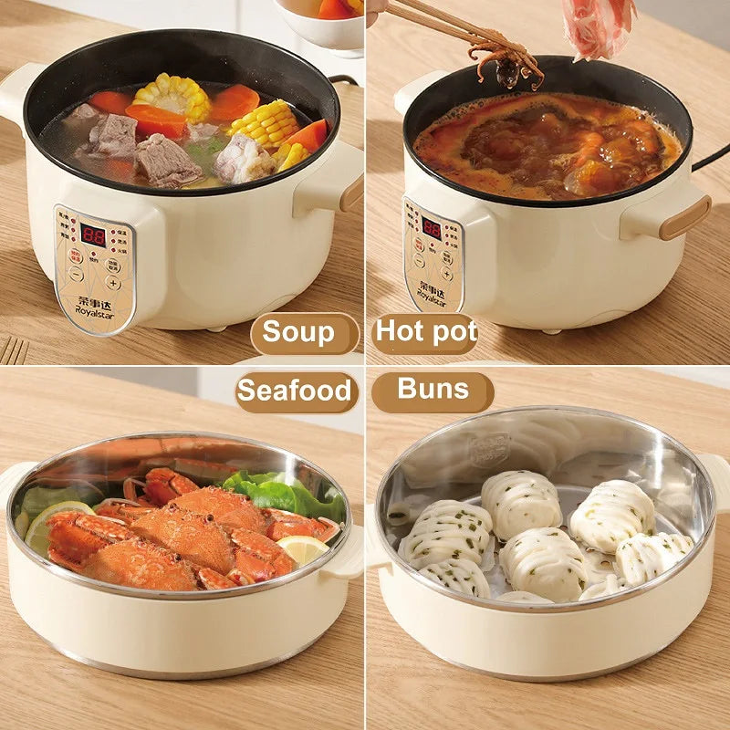 2.5L Home Multifunctional Electric Saute Pot Smart Non-stick With Steamer Rice Cooker Large Capacity Electric Hot Pot 220V