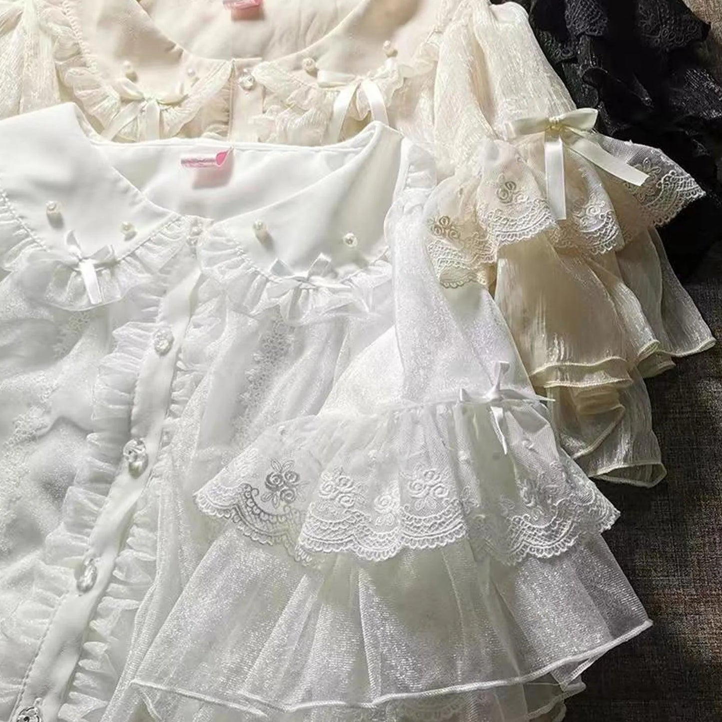 Spring Blouse Women Japanese Kawaii Cute Lace Patchwork Peter Pan Collar Shirt Vintage Sweet Embroidery Top Blusas