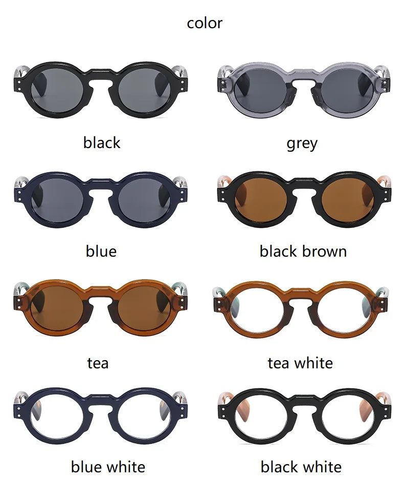 Round Sunglasses Women Men Punk Double Color Shades Retro Rivets Decoration Trending Sun Glasses Clear Lens Frame UV400