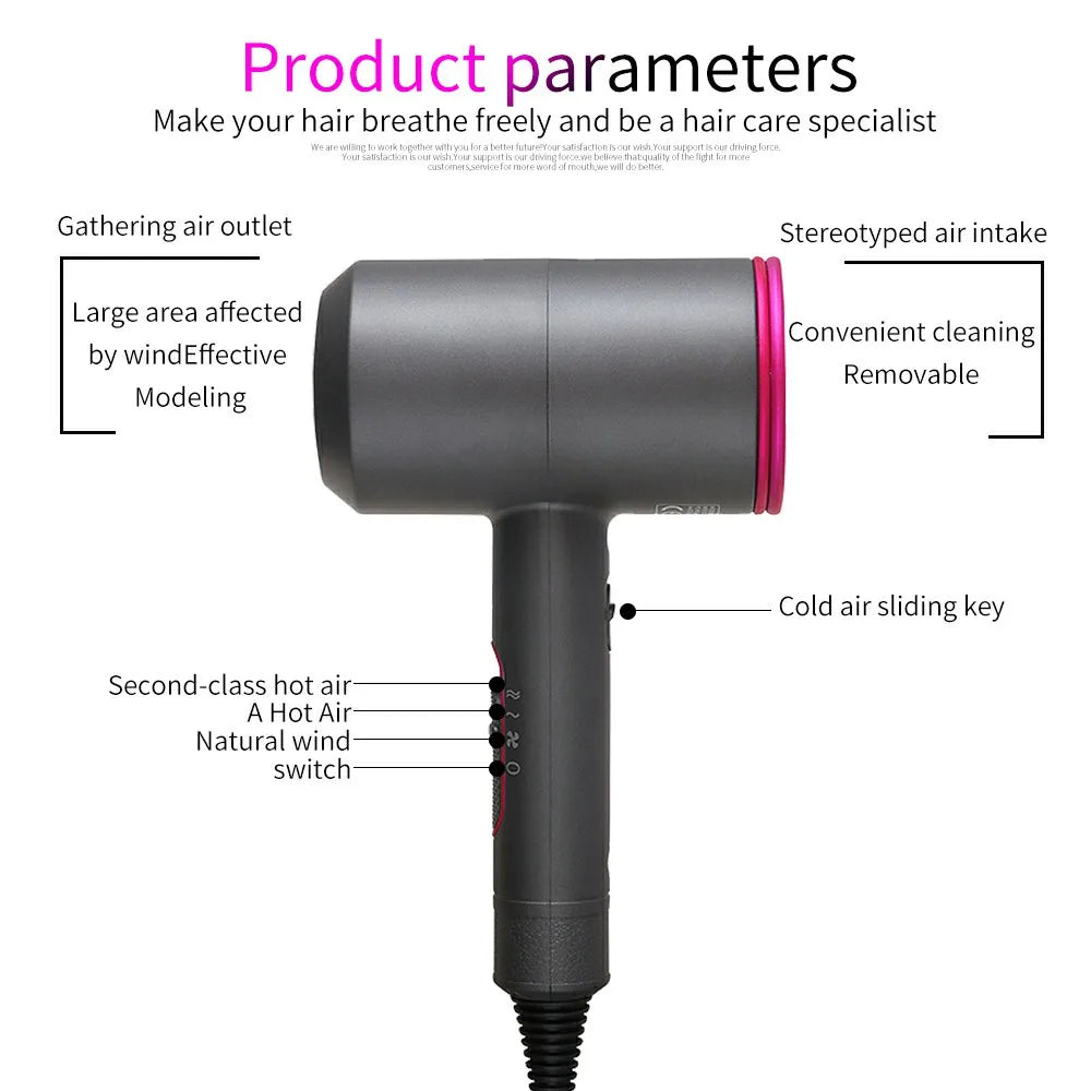 Professional Hair Dryer Strong Wind Hot Air Cold Air Ion Salon HairDryer 2000w Brush Negative Ion Blow Dryer with Diffuser