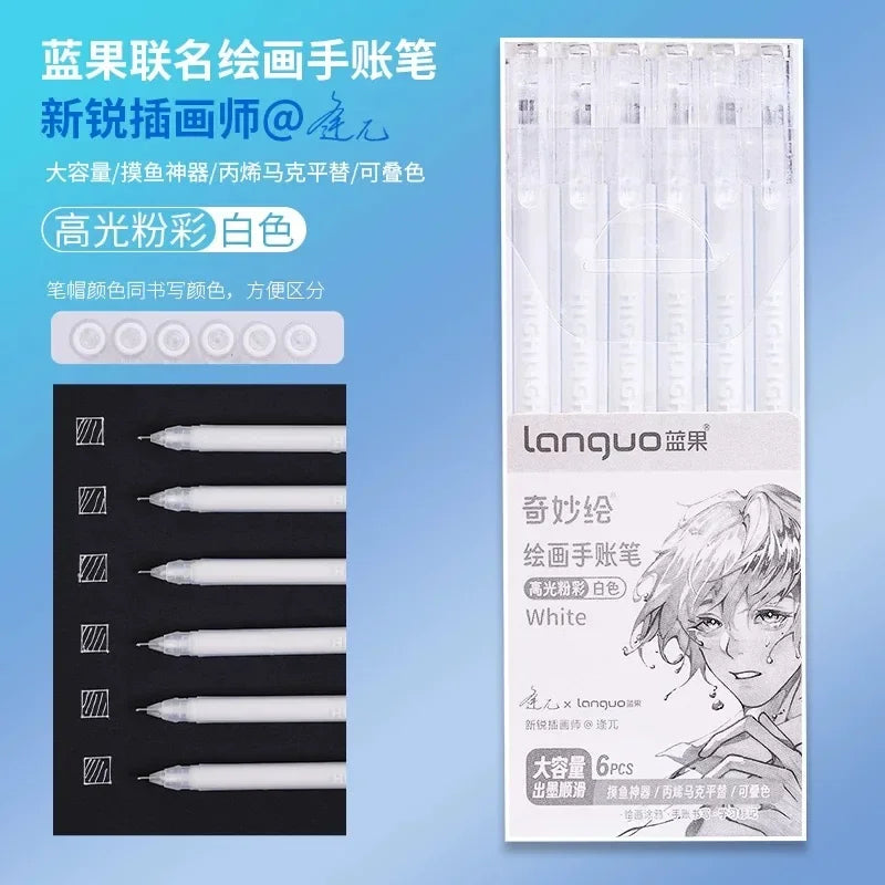 Languo 198/6 PCS Morandi Gel Pen Student Diary Scrapbook Painting DIY Gel Pen Set Coloring Book Drawing Pen School Supplies