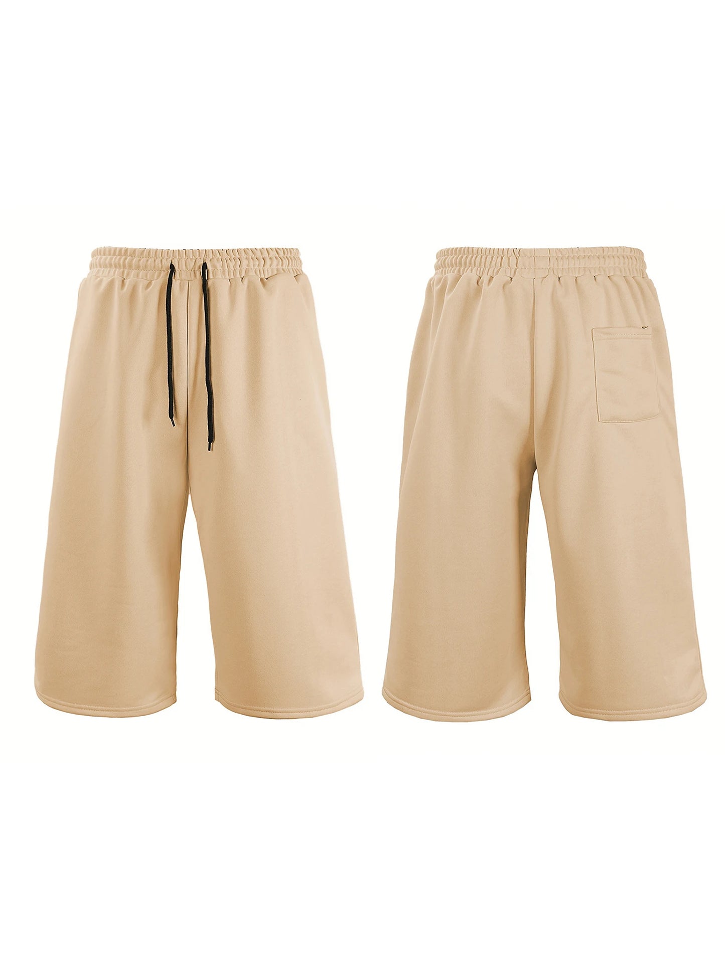 Men's Wide Leg Capri Pants Solid Color Casual 3/4 Length Drawstring Waist Sweatpants with Pockets for Sports, Gym