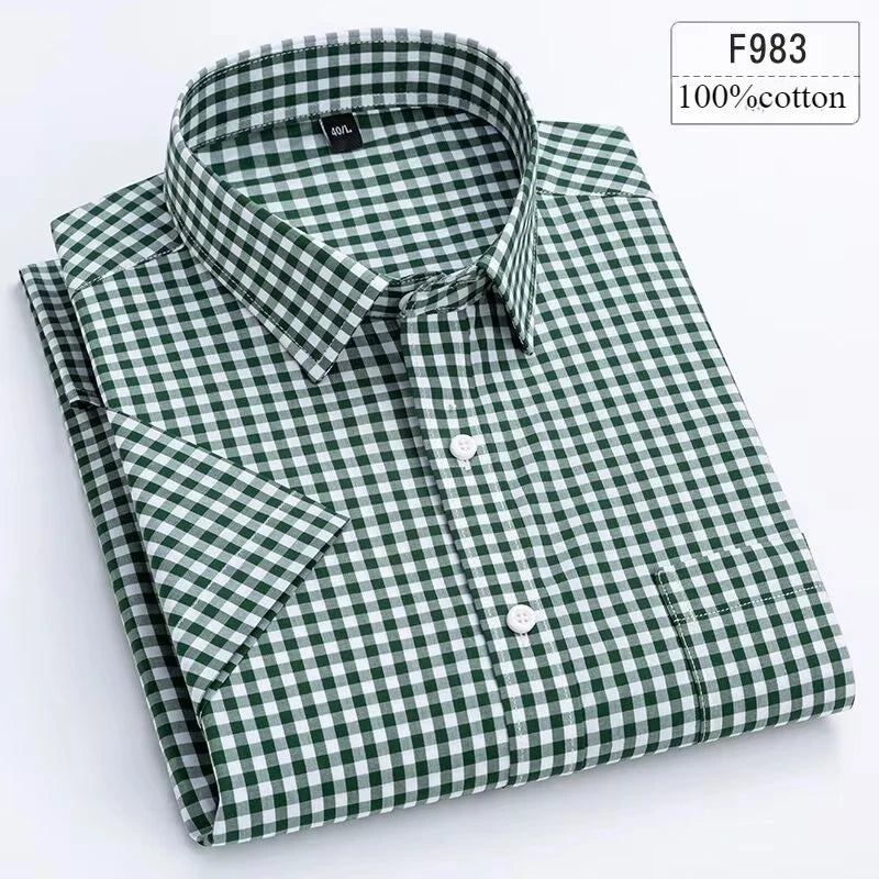 New in shirt hight qulity100%cotton summer short sleeve shirts for men slim fit shirt thin plaid houndstooth soft office clothes