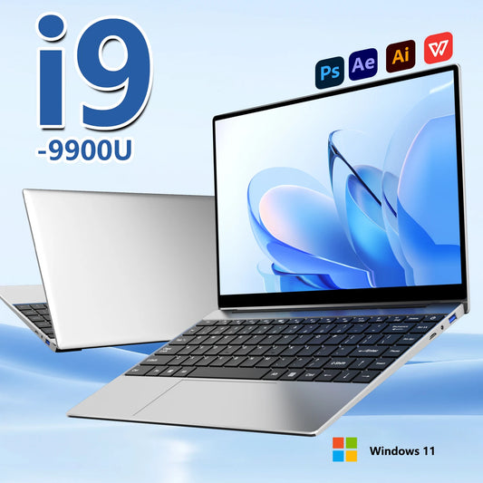 2025 14.1 Inch Slim Laptop Windows 11 Intel Core I9-9900U 32GB DDR4 2TB SSD Gaming Notebook WiFi 6 Office Study Computer PC