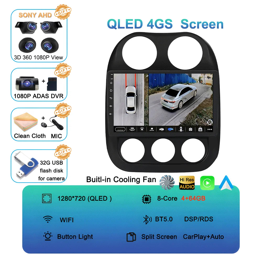 Android15 video Player Car Radio For Jeep Compass Patriot 2010 - 2016 Autoradio Stereo 2 Din GPS Navigation Carplay DSP WIFI+4G