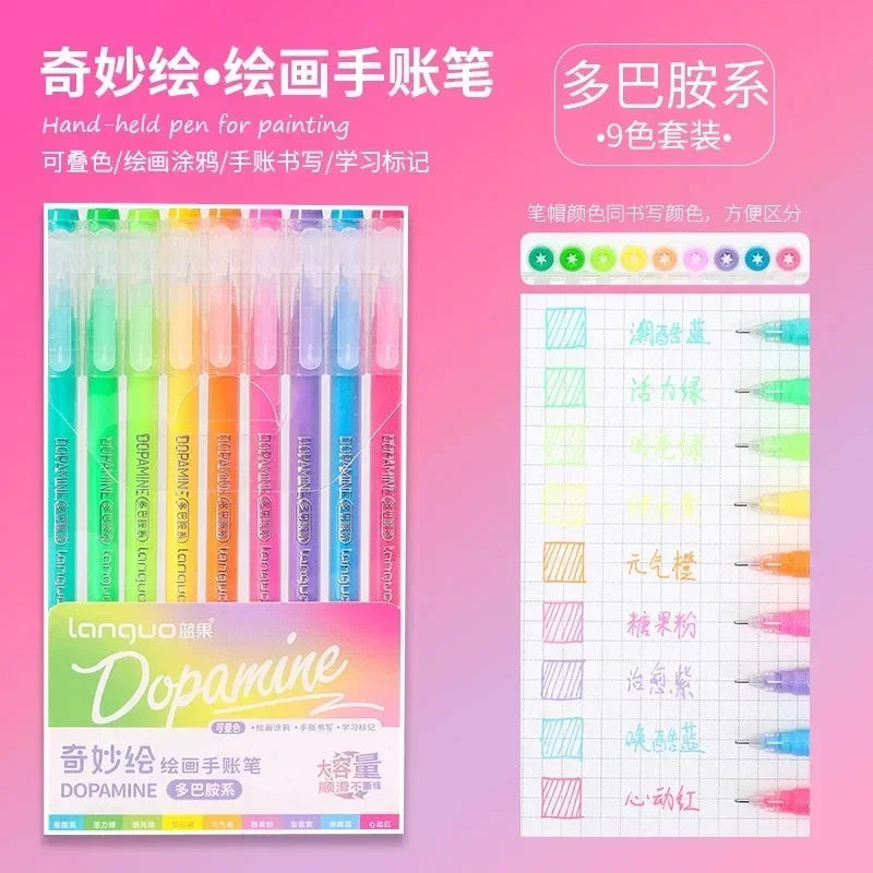 Languo 198/6 PCS Morandi Gel Pen Student Diary Scrapbook Painting DIY Gel Pen Set Coloring Book Drawing Pen School Supplies