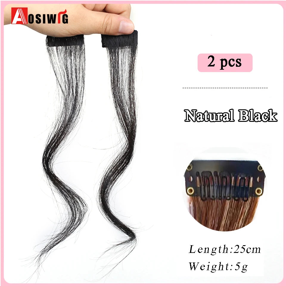 2PC Synthesis Bangs Wig Hair Extensions Curly Clip-on Hair Front Side Long Wavy Blone  Bangs With Clip Invisible Fringe Fake Hai