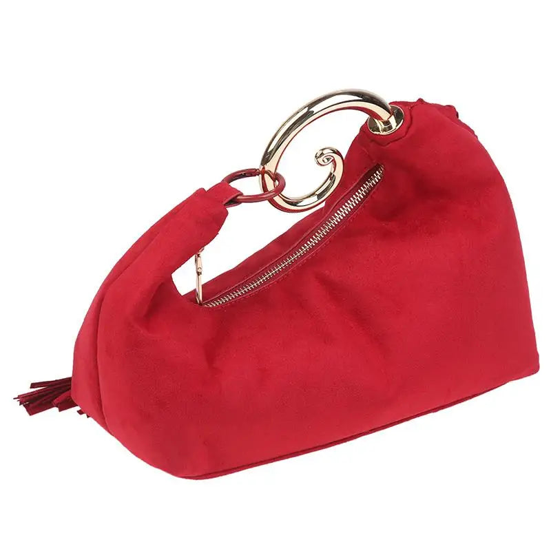 Trendy Vintage Evening Bags for Women, French Luxury Faux Suede Tassel Handbags with Durable Metal Handle