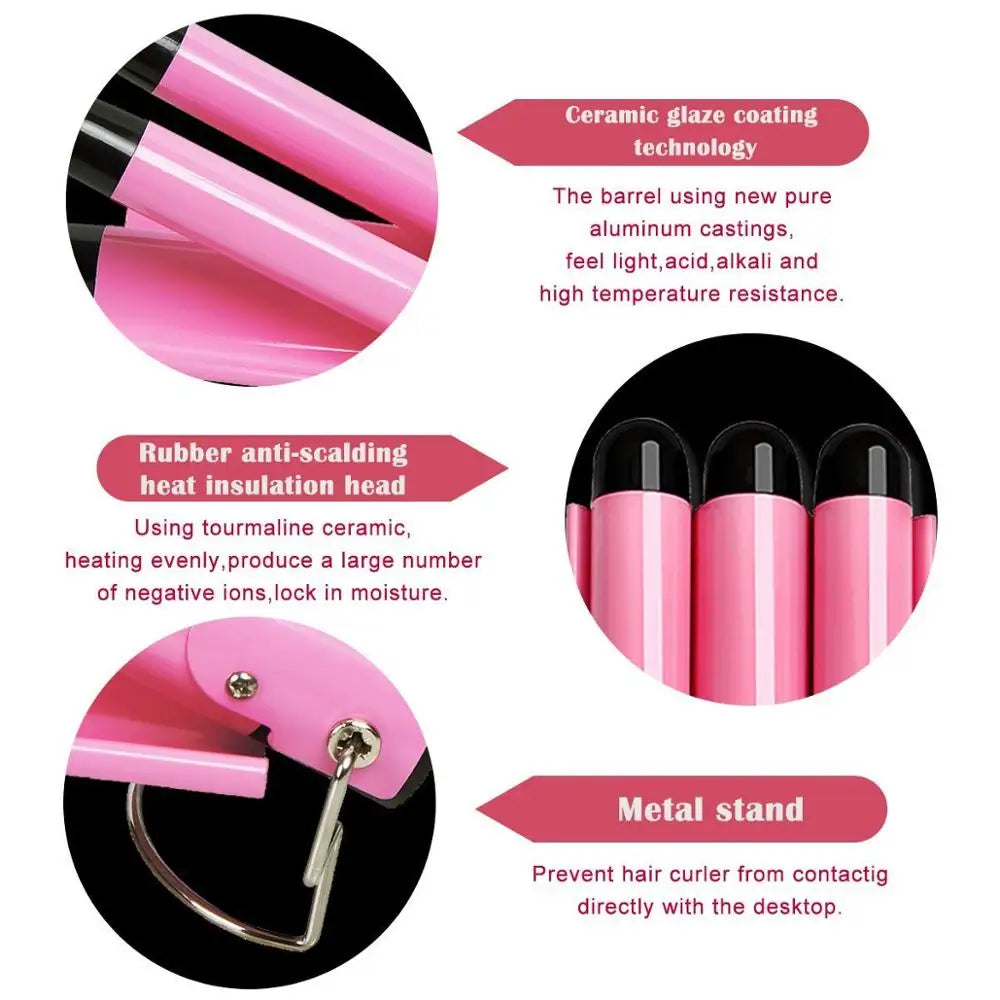 Professional Curling Ceramic Hair Curler Wave Waver Styling Tools Styler Wand Three Barrel Hair Curler Irons Automatic