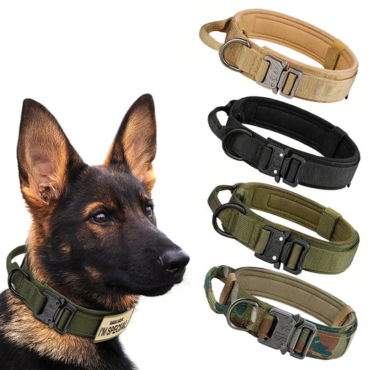 Pet Products Outdoor Tactical Dog Collar Metal Buckle Breathability Nylon Collar Medium and Large Dog Training Neck Collar Dog