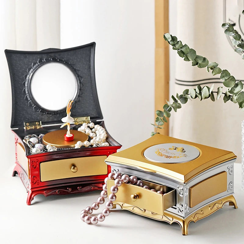 Classical Rotating Dancer Ballerina Piano Music Box Jewelry Organizer Ballerina Wind-Up Music Box Storage Organizer With Mirror