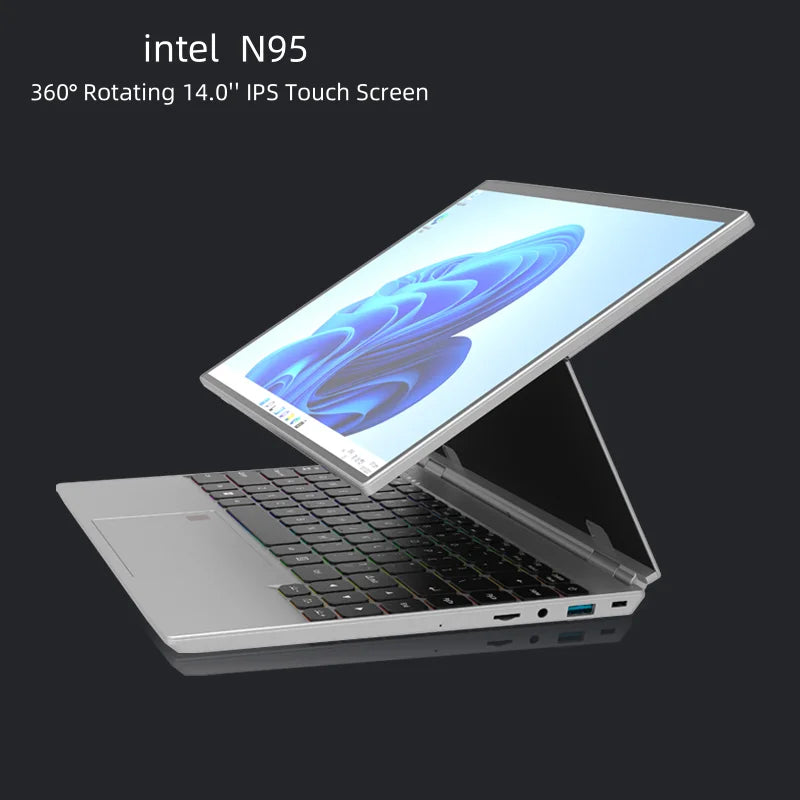 360° Rotating 14.0'' IPS Touch Screen 32G 128G-1T N95 Windows 11 Notebook 4 In 1 Business Office Slim LAPTOP facial recognition