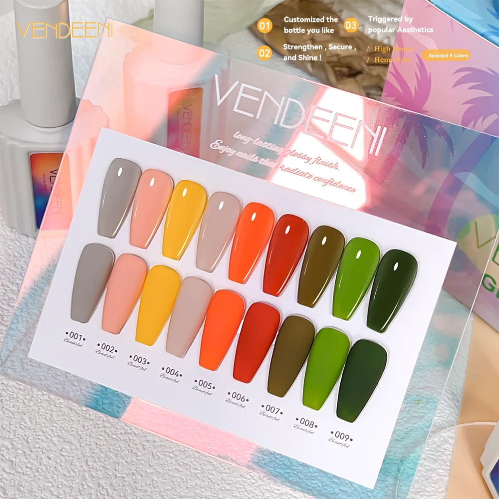 Vendeeni TPO HEMA Free 2025 Hot Sale High Quality 9-Color Nail Gel Polish Set Non-Toxic UV Gel Nail Art Kit for Nail Salon
